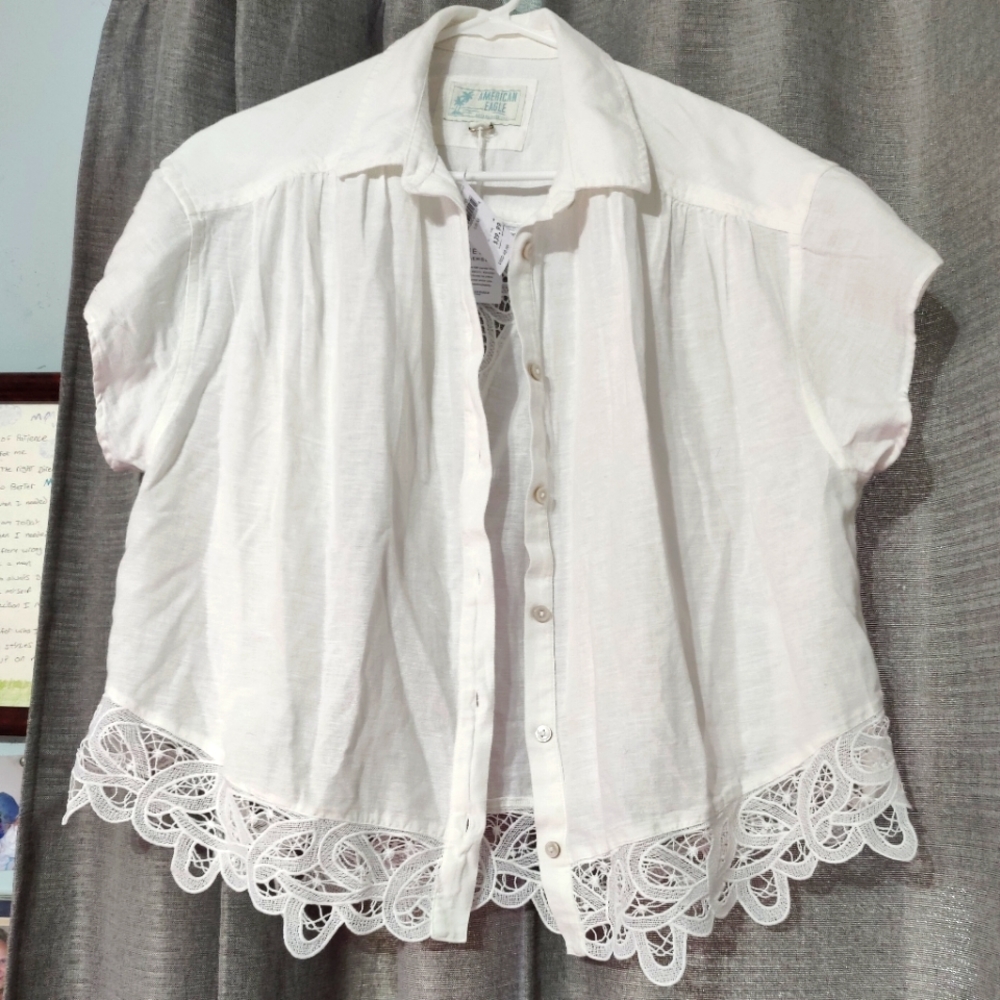 Oversized American Eagle white button up shirt
